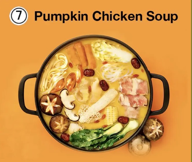 Pumpkin Chicken Soup malatang base, velvety and naturally sweet